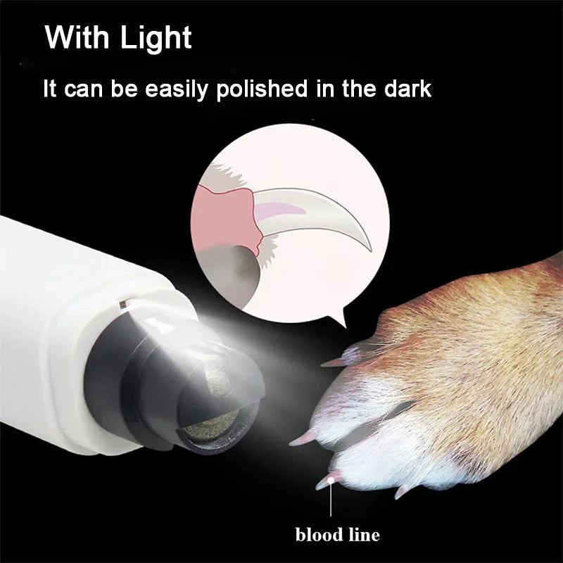 Electric Dog Nail Grinder with LED Light – Rechargeable USB Charging Pet Nail Clippers