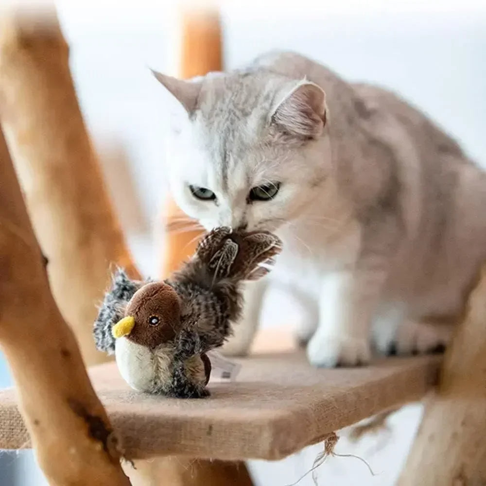 Interactive Electric Chirping Bird Cat Toy with Feather & Catnip