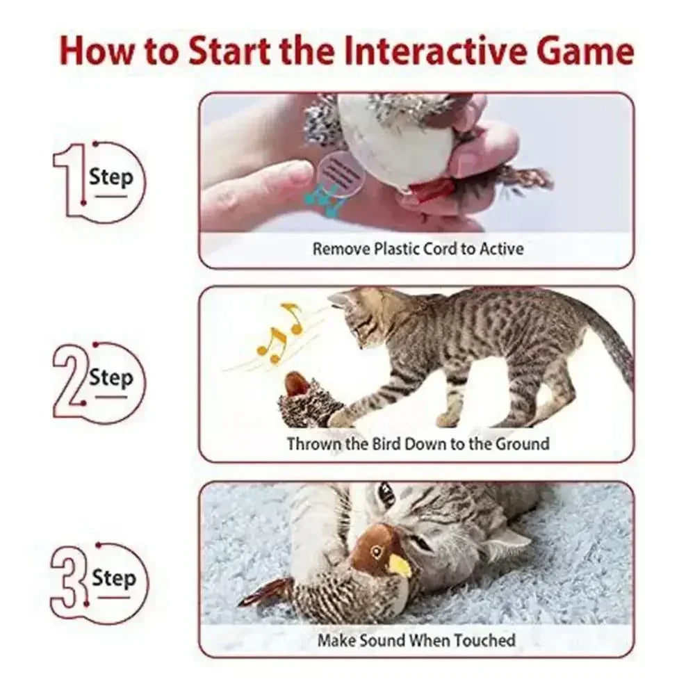 Interactive Electric Chirping Bird Cat Toy with Feather & Catnip