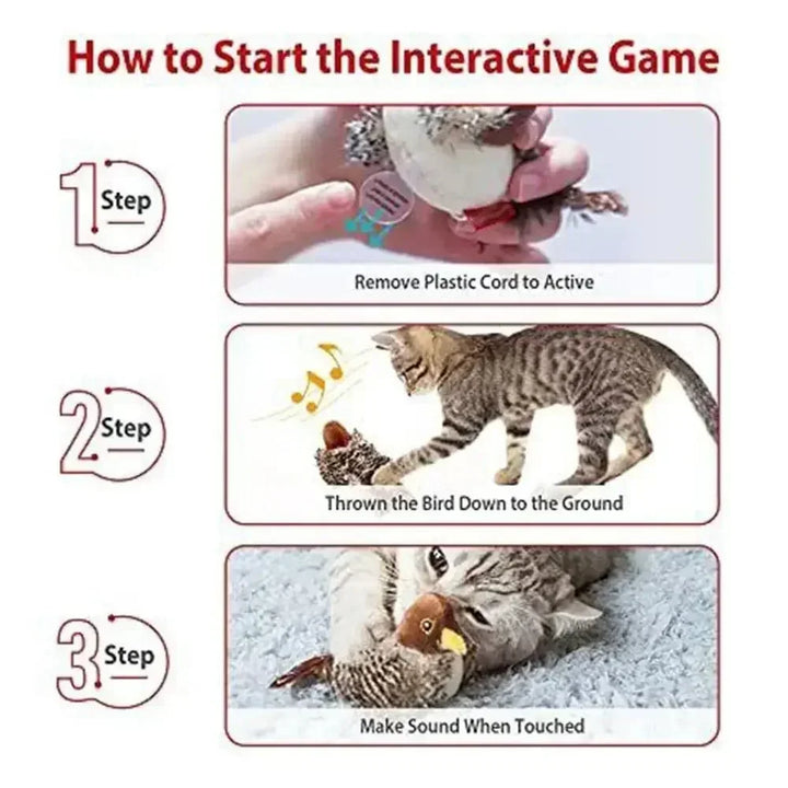 Interactive Electric Chirping Bird Cat Toy with Feather & Catnip