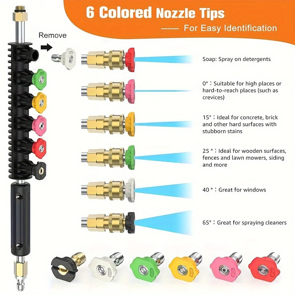 4000 PSI High Pressure Washer Extension Wand – 10pcs Set with Quick Connect Nozzles